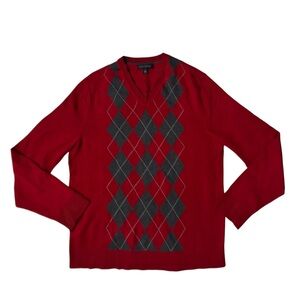 BANANA REPUBLIC Men’s Red and Gray Argyle V-Neck Sweater
